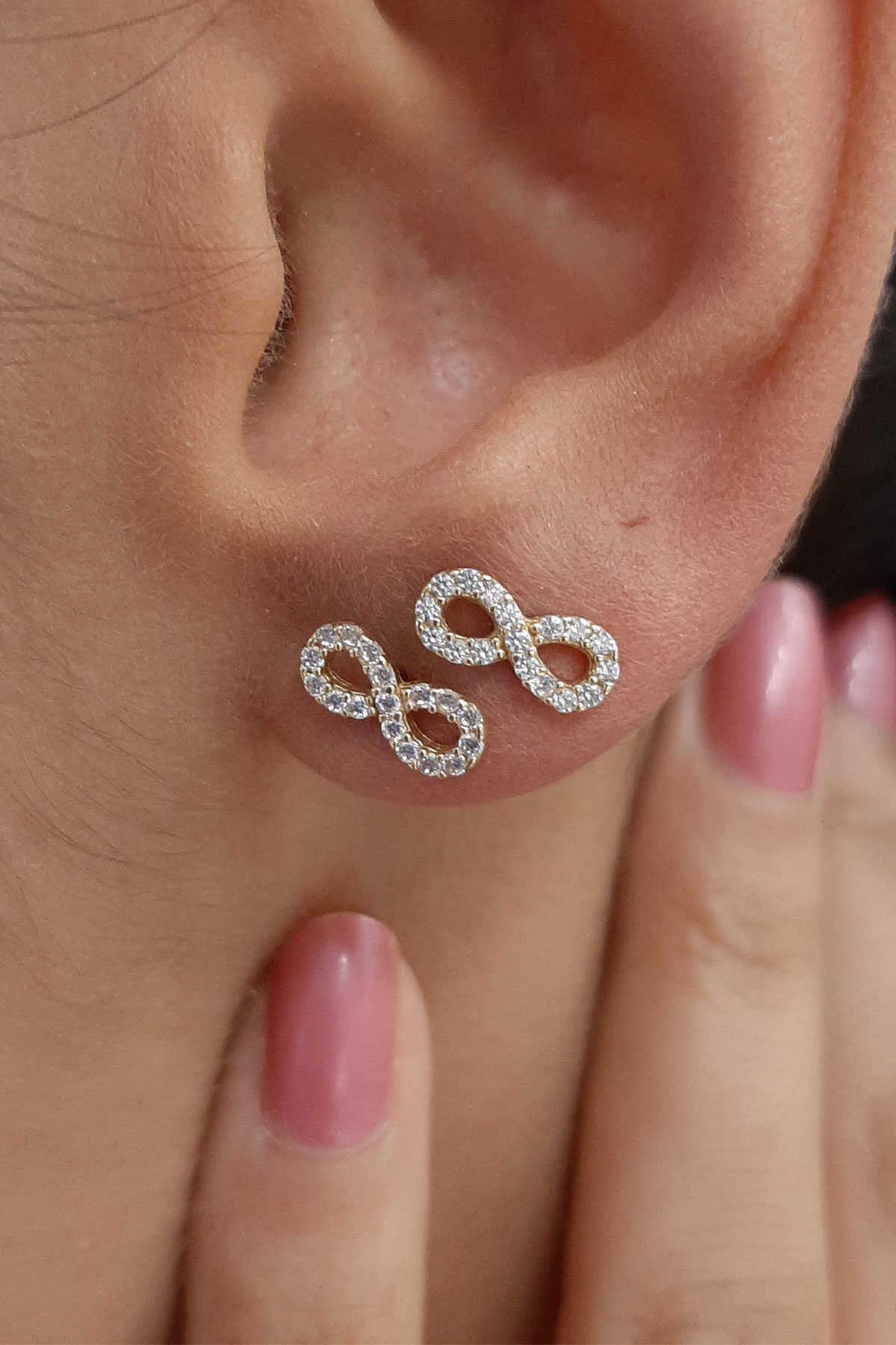 14ct Gold Stud Stone İnfinity Earrings