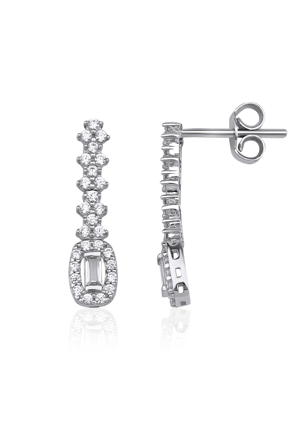 14ct Gold Stud White Baguette Stone Drop Earrings