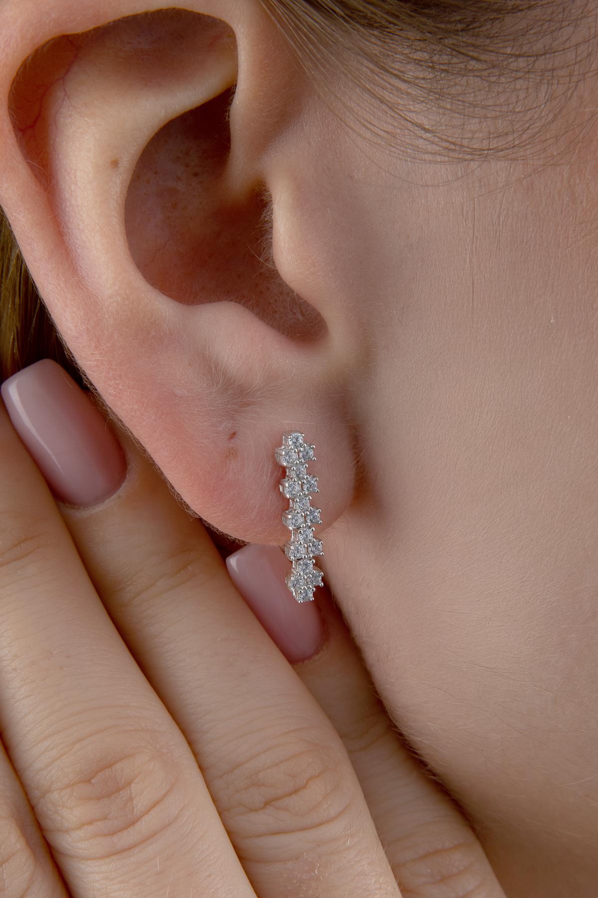14K Gold  Stud White Stone Drop Earrings