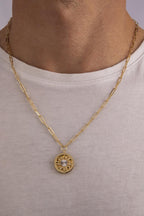 14ct Gold Sun Paperclip Chain Necklace For Men