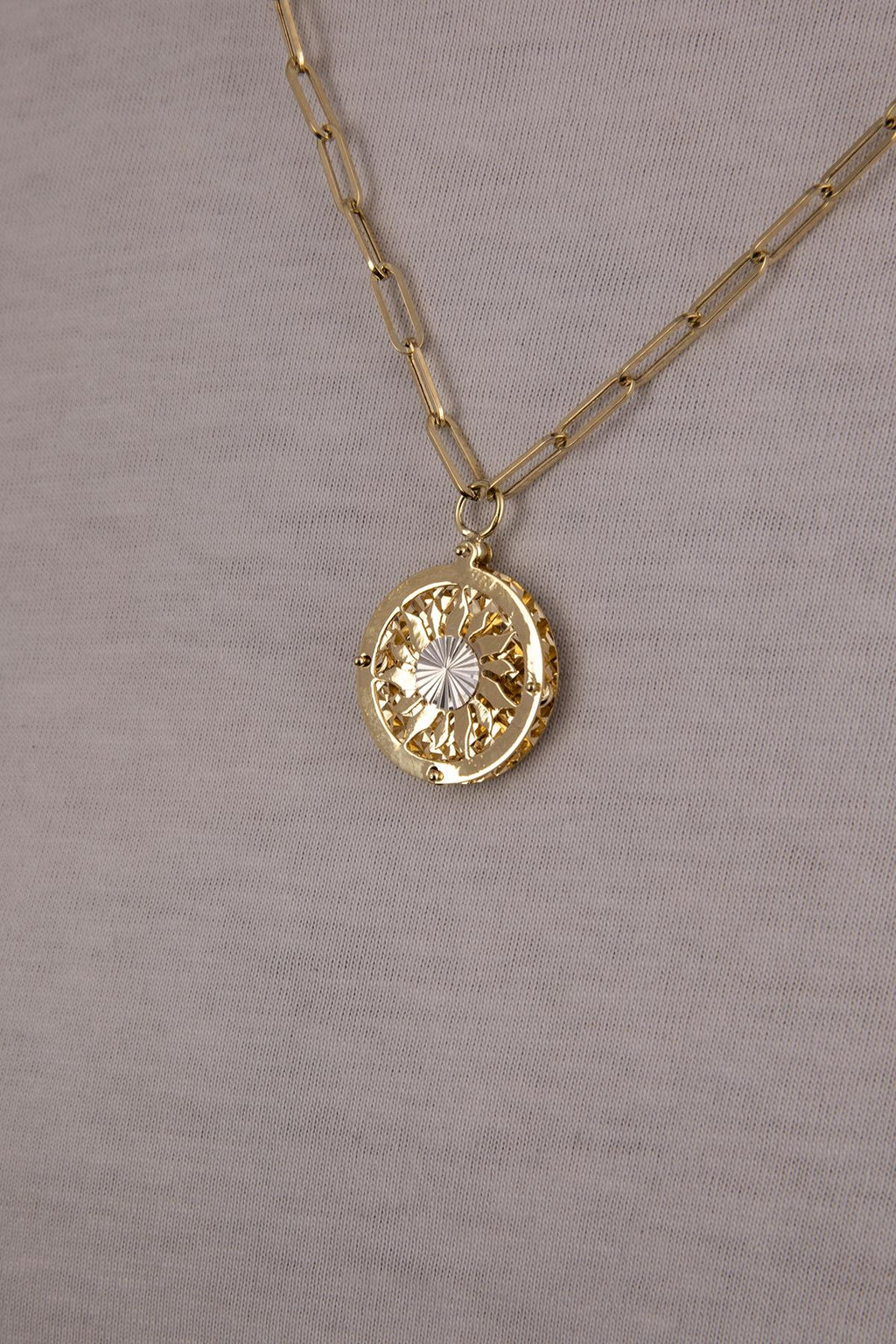 14ct Gold Sun Paperclip Chain Necklace For Men