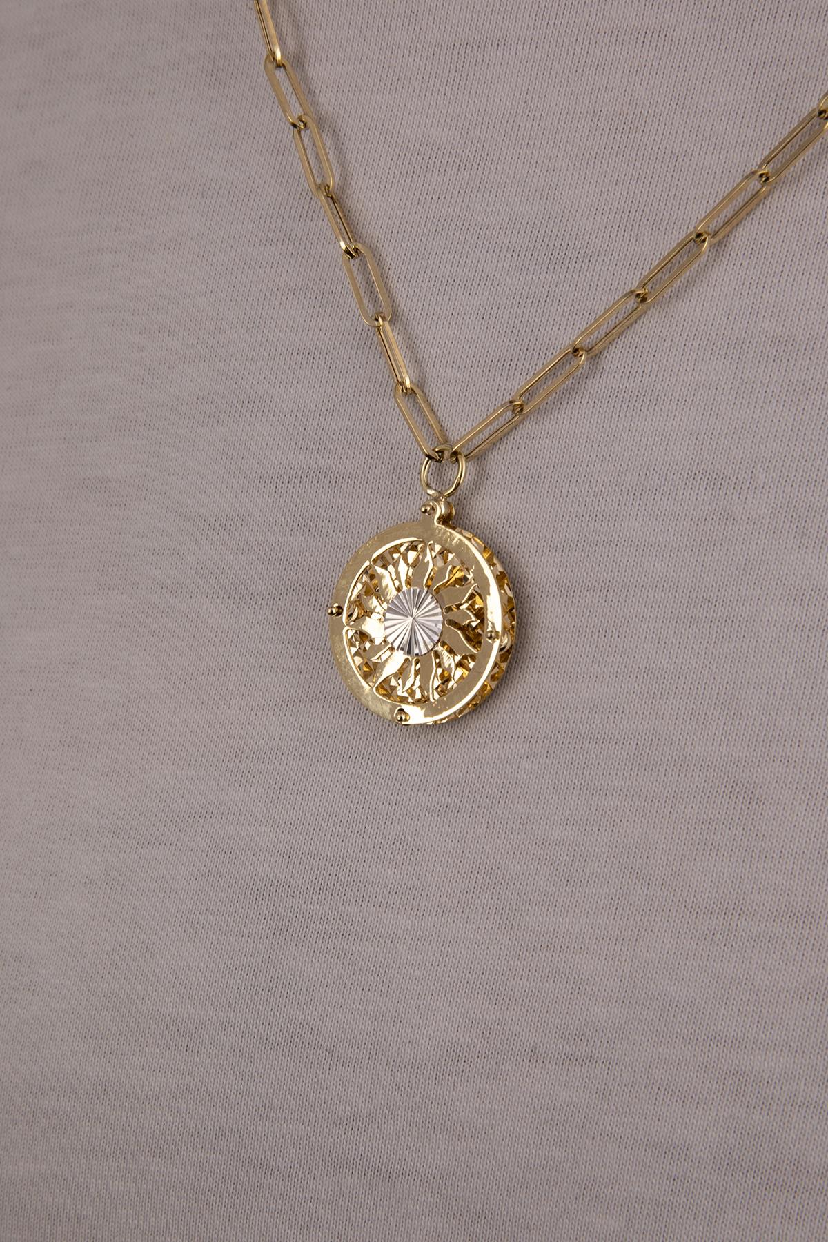 14ct Gold Sun Paperclip Chain Necklace For Men