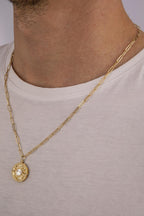 14ct Gold Sun Paperclip Chain Necklace For Men