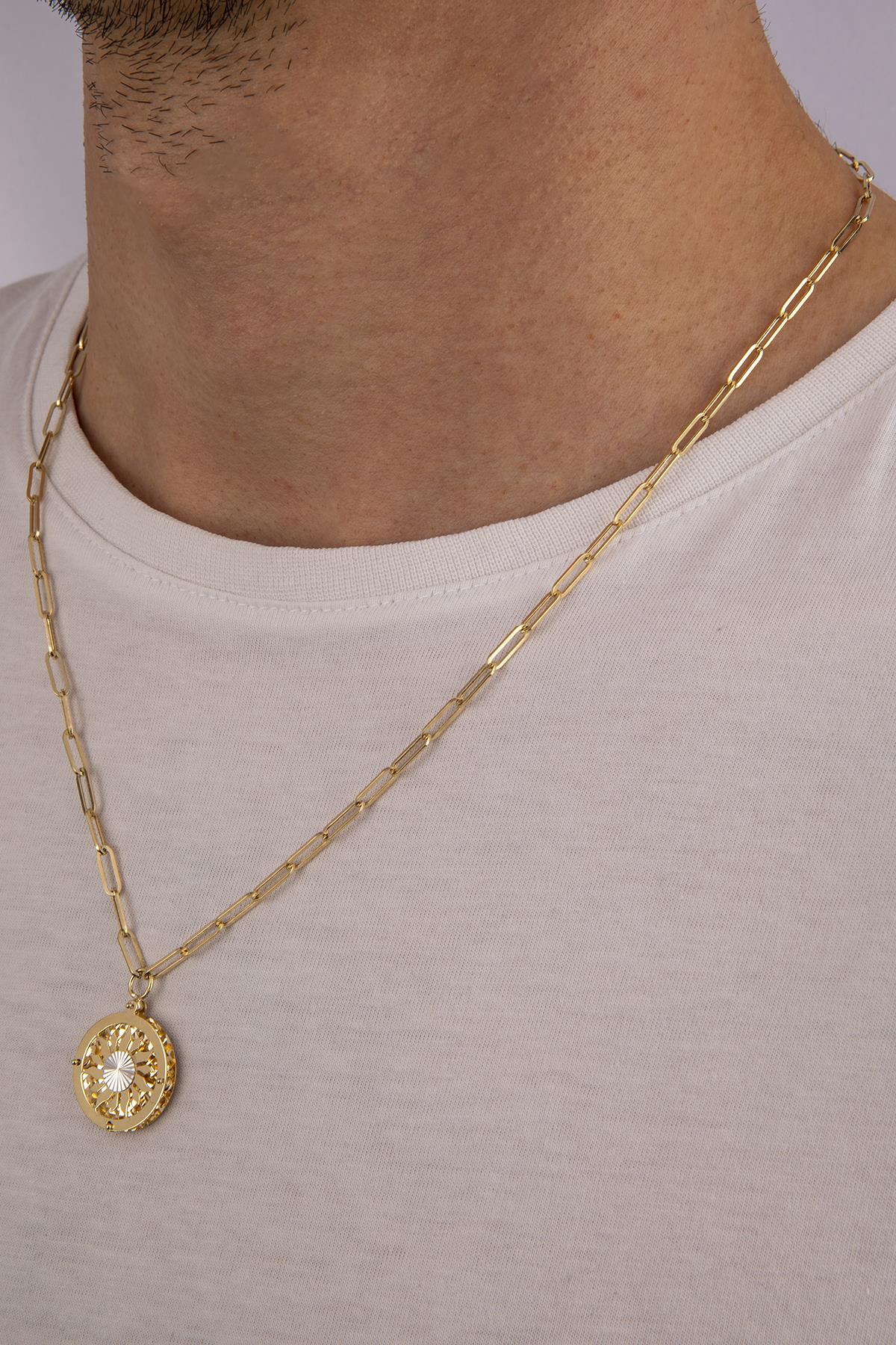 14ct Gold Sun Paperclip Chain Necklace For Men