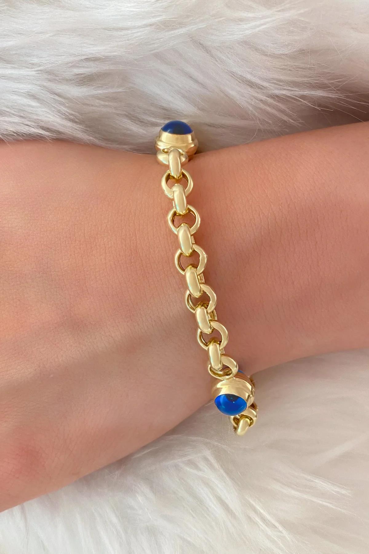 14ct Gold Thick Chained Evil Eye Bracelet