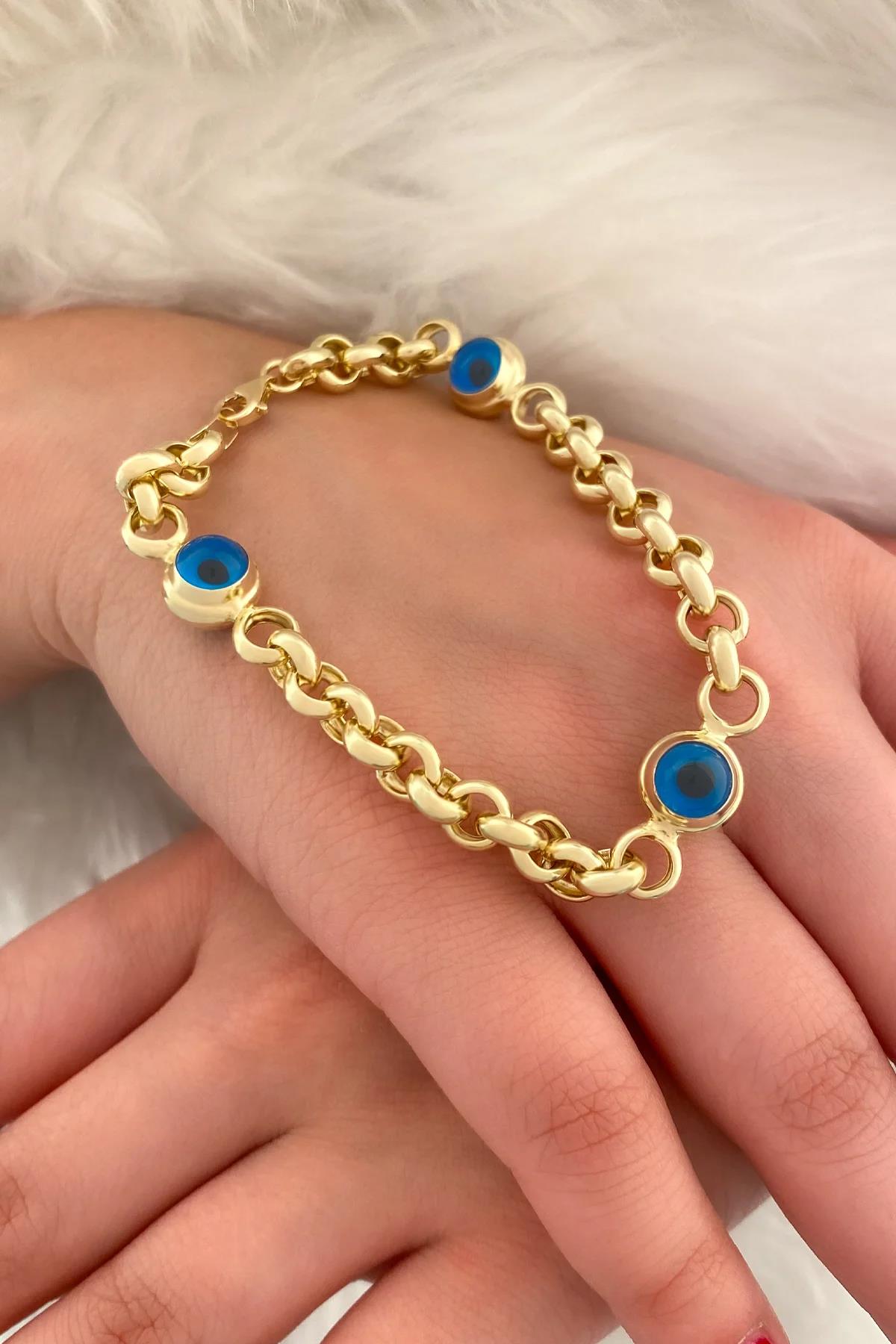 14ct Gold Thick Chained Evil Eye Bracelet