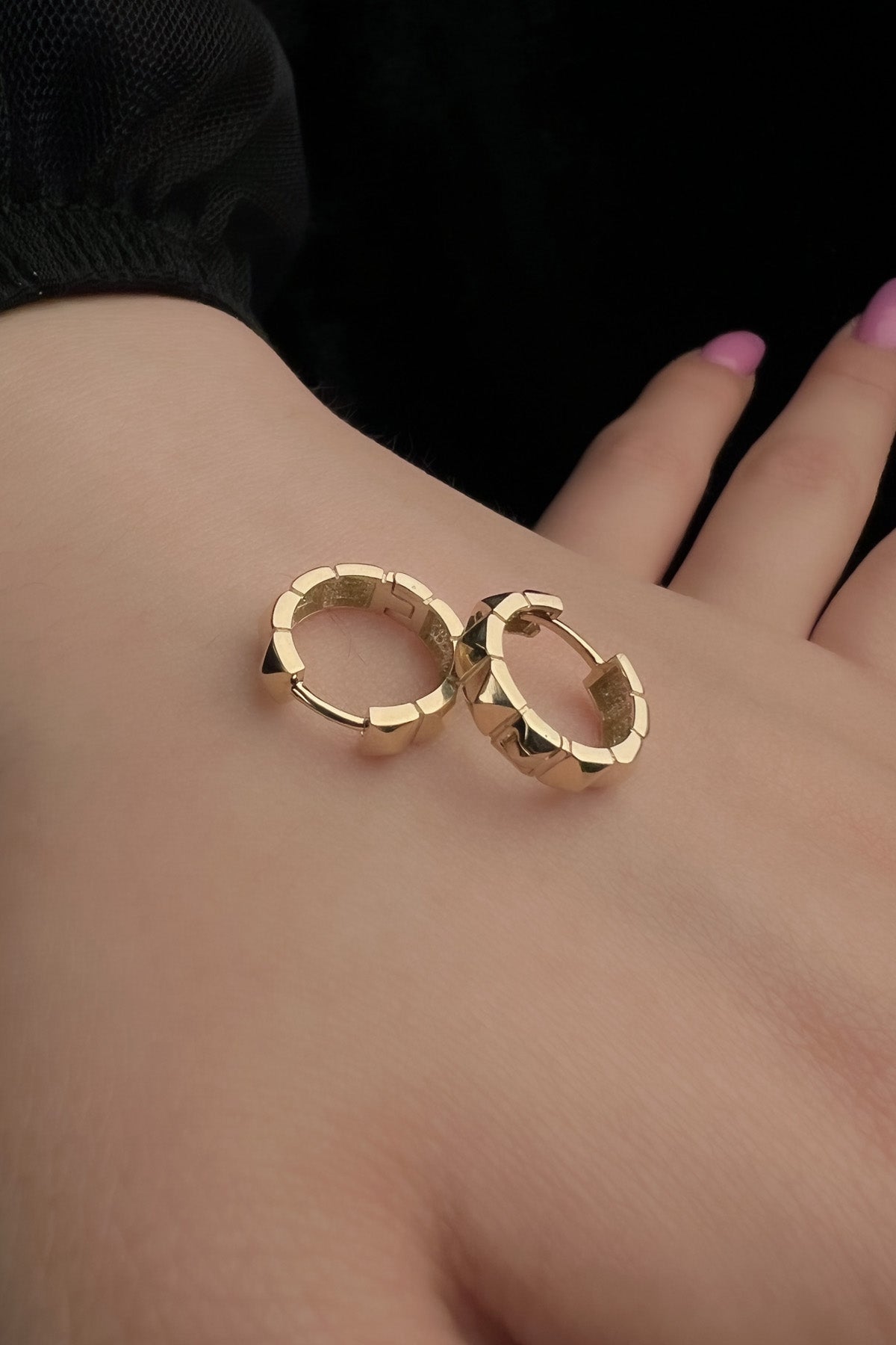 14K Gold Thick Pyramid Hoop Earrings