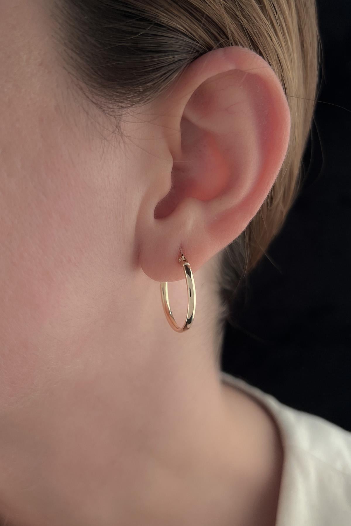 14ct Gold Thin Plain Tube Hoop Earrings