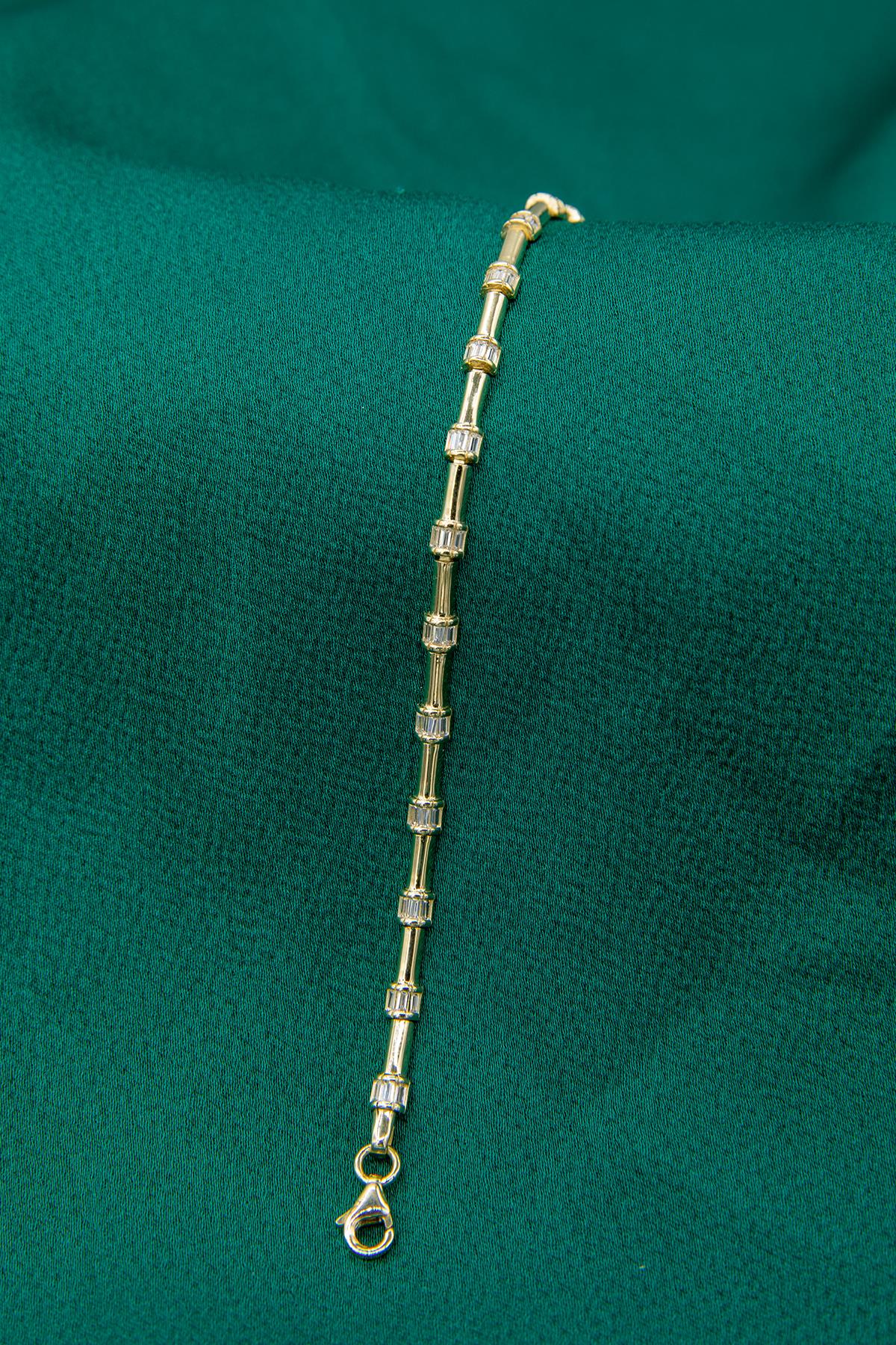 14K Gold Thin Sectional Half Round Barrel Stone Bracelet