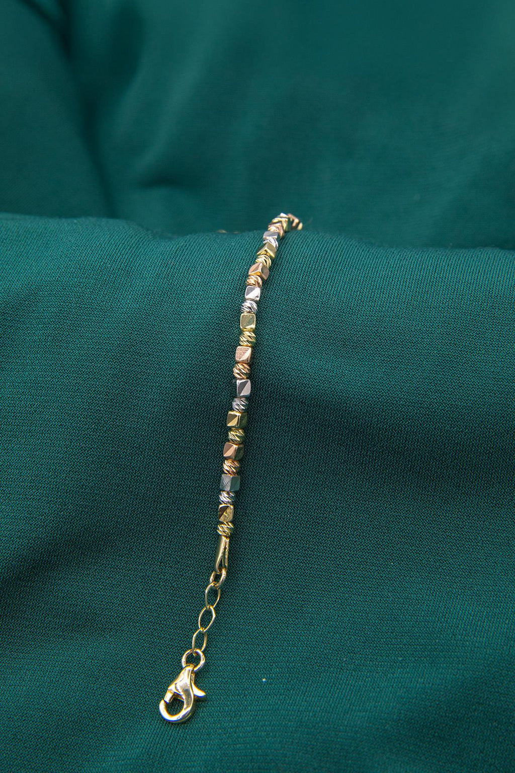 14ct Gold Tri Color Diamond Cut Ball & Cube Bracelet