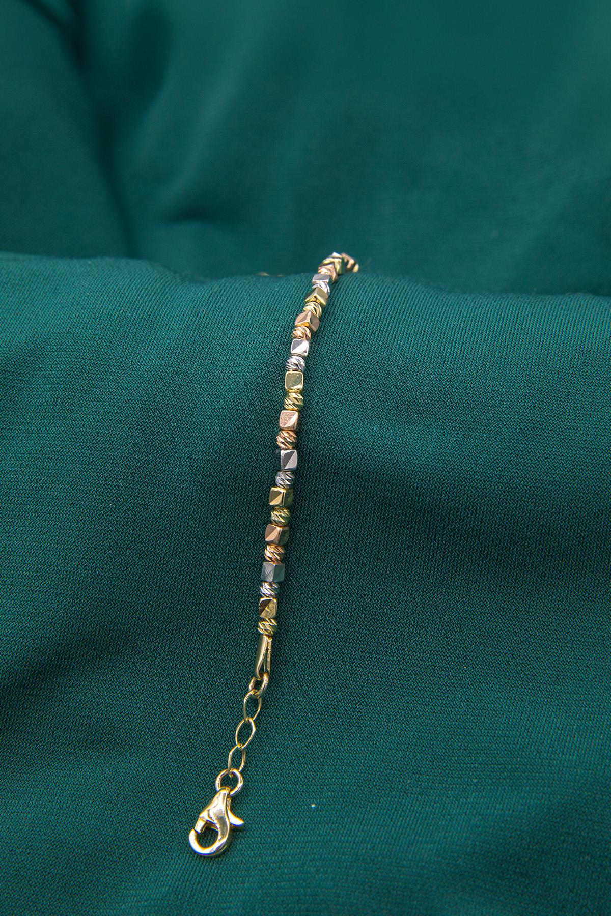 14ct Gold Tri Color Diamond Cut Ball & Cube Bracelet