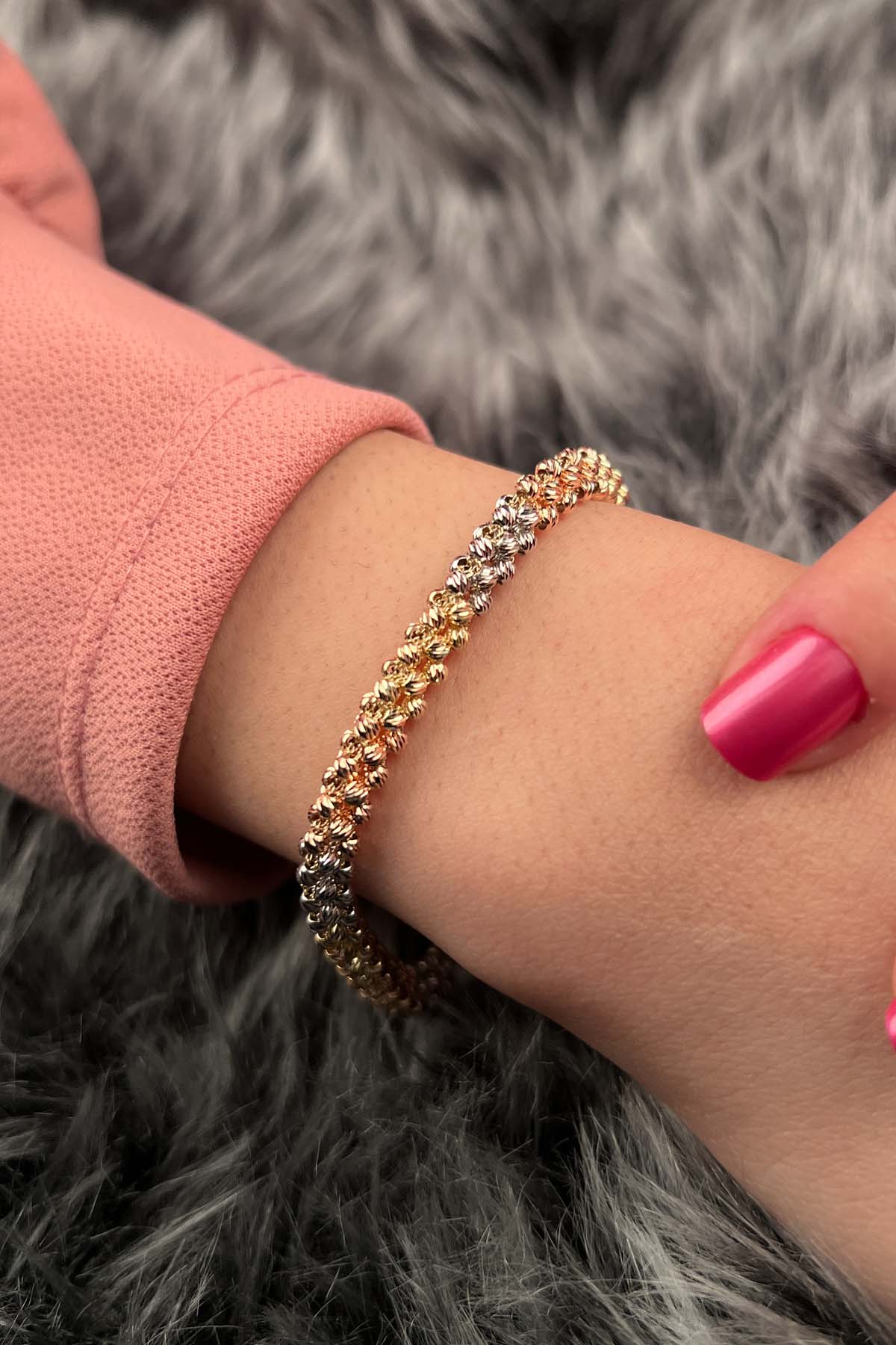 14ct Gold Tri_ Color Dorica Tarnish Resistant Adjustable Bracelet