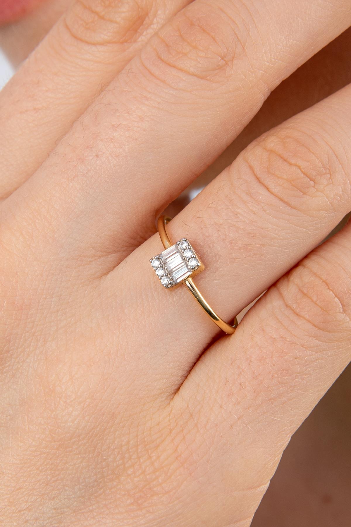 14K Gold Triple Baguette Ring