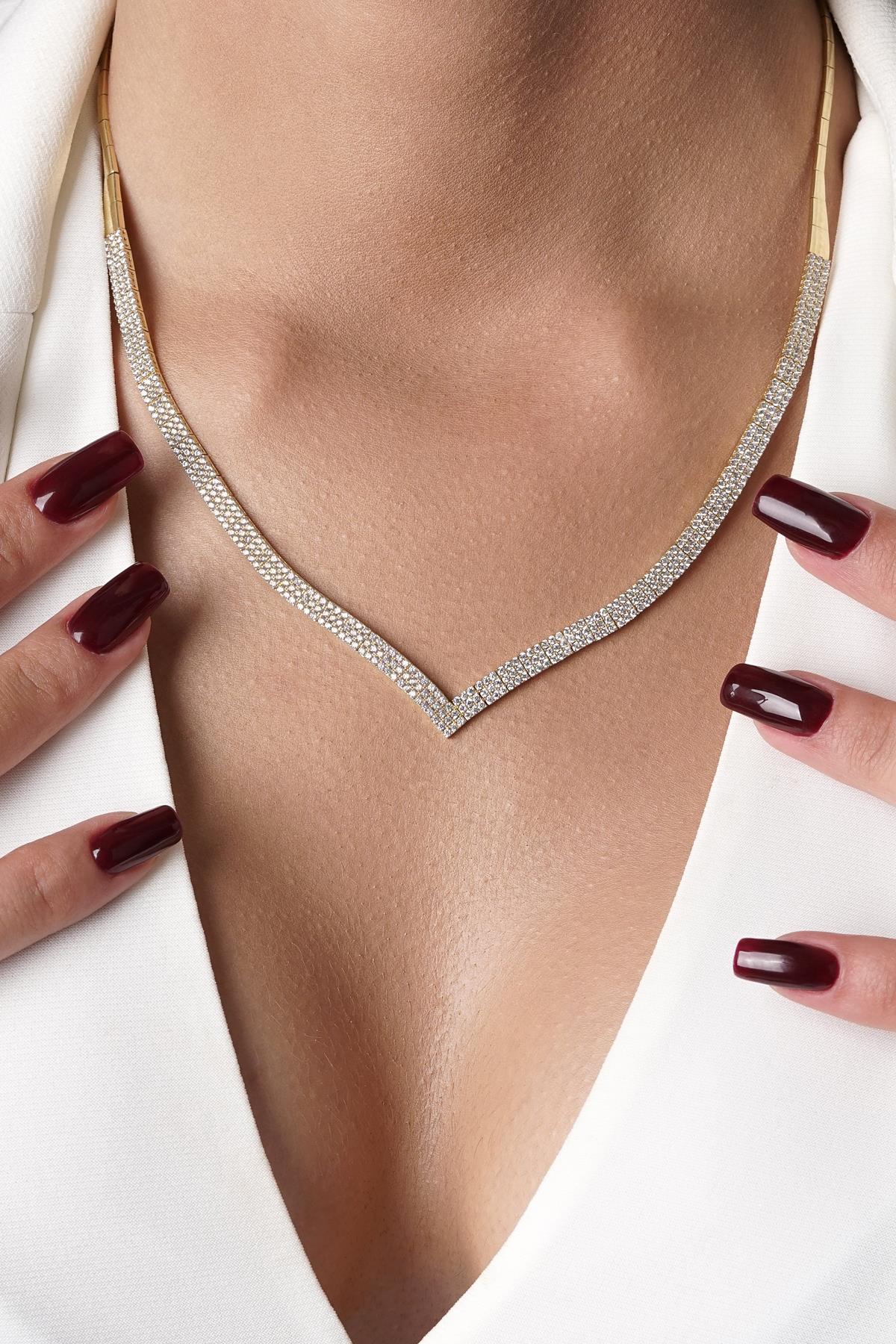 14ct Gold Triple Row Tennis Necklace