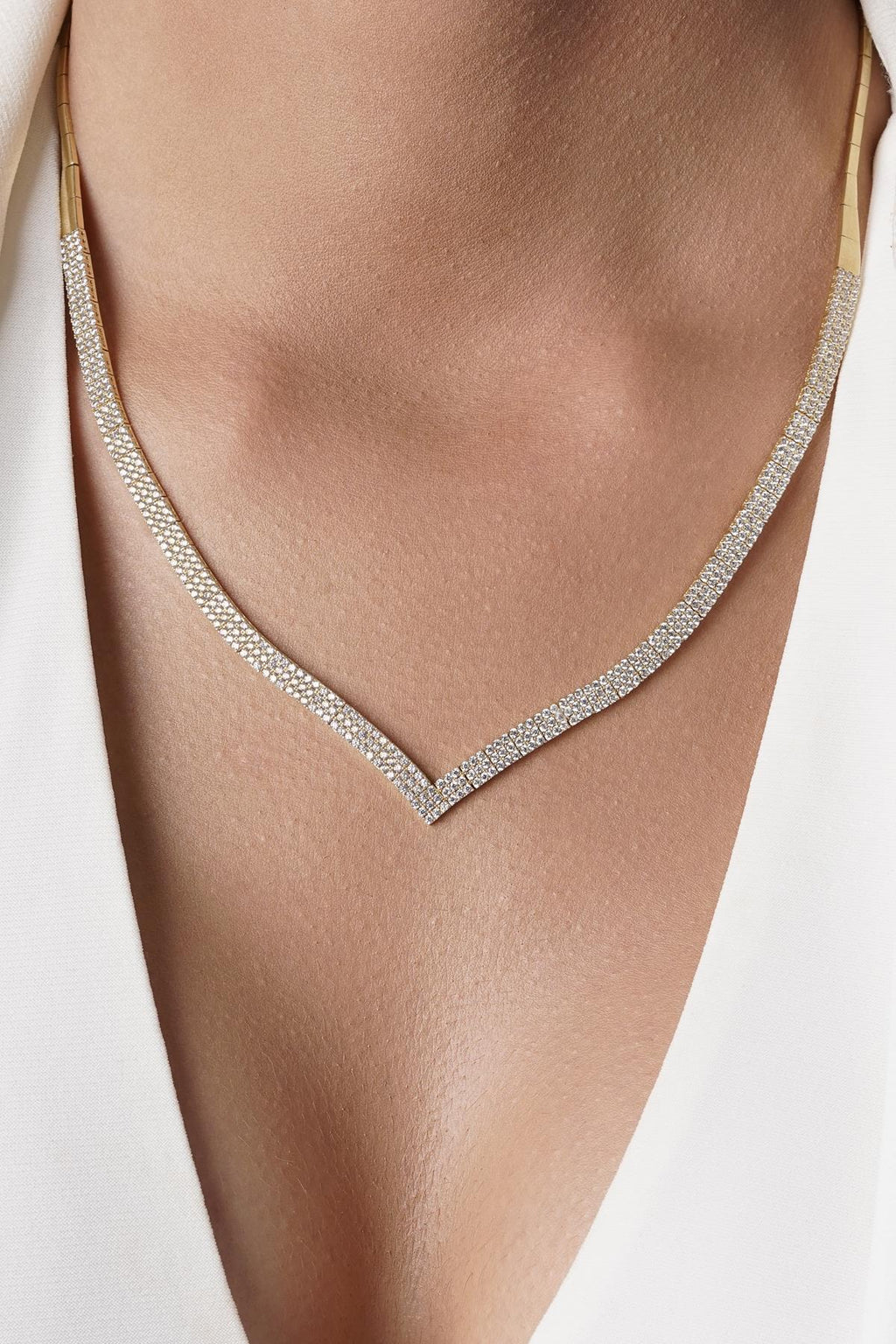 14ct Gold Triple Row Tennis Necklace