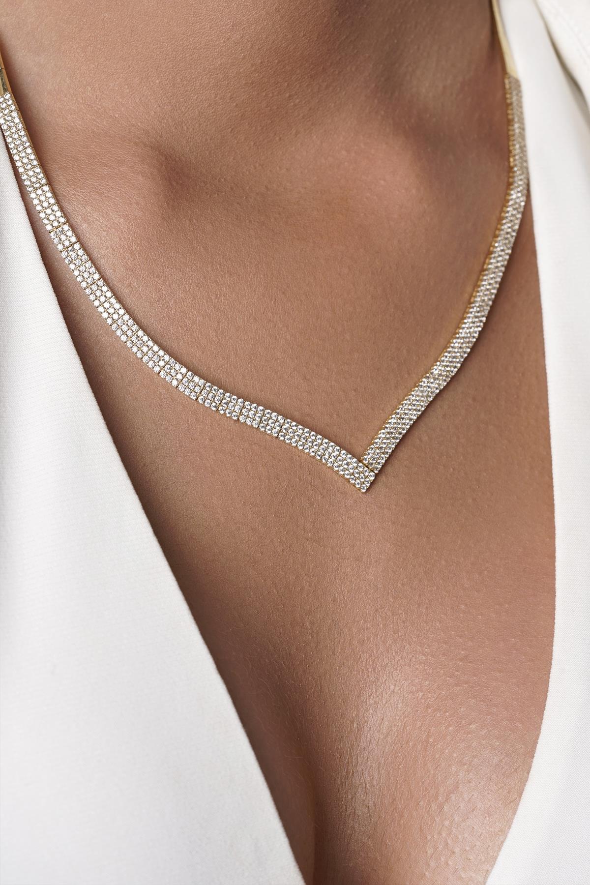 14ct Gold Triple Row Tennis Necklace