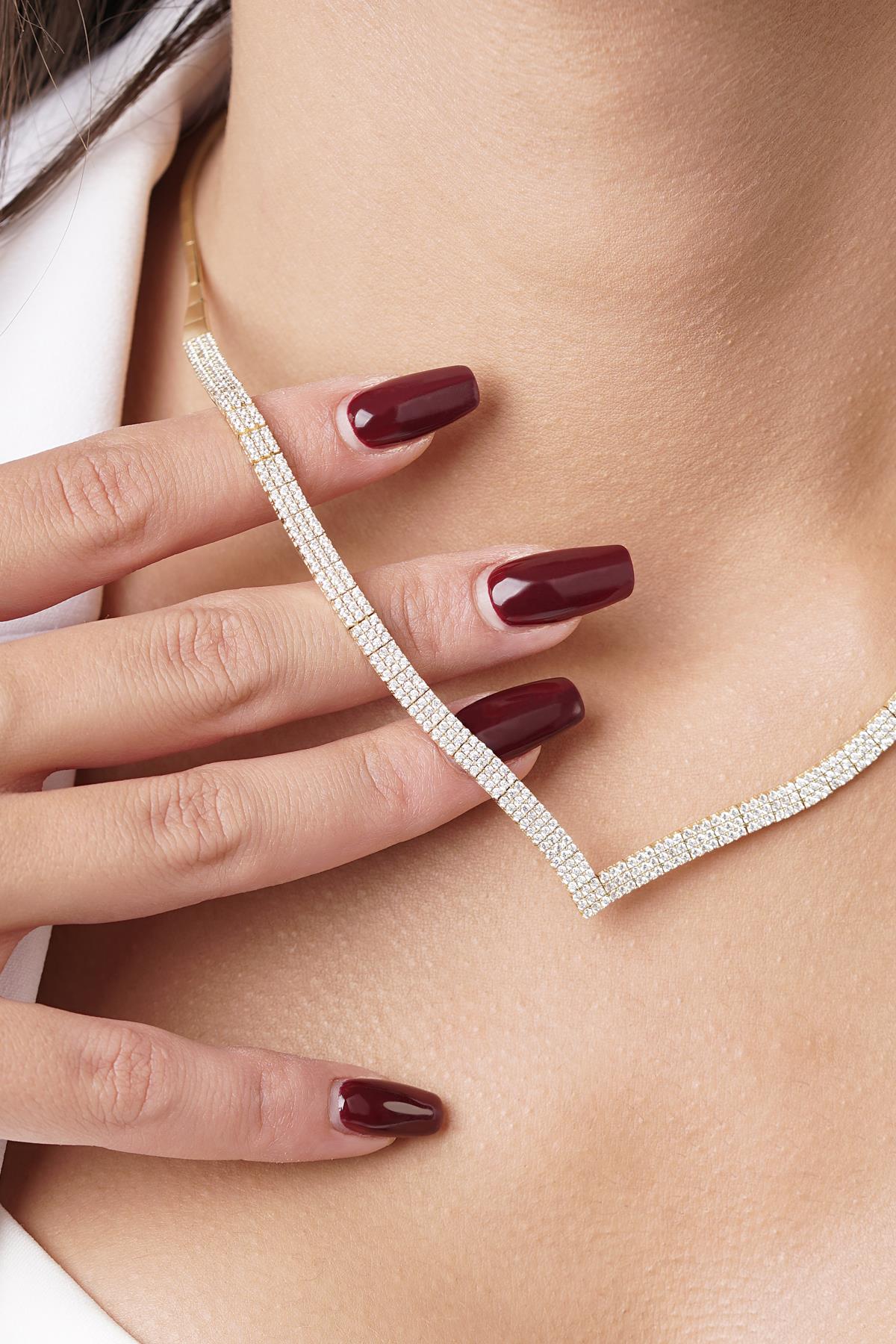 14ct Gold Triple Row Tennis Necklace