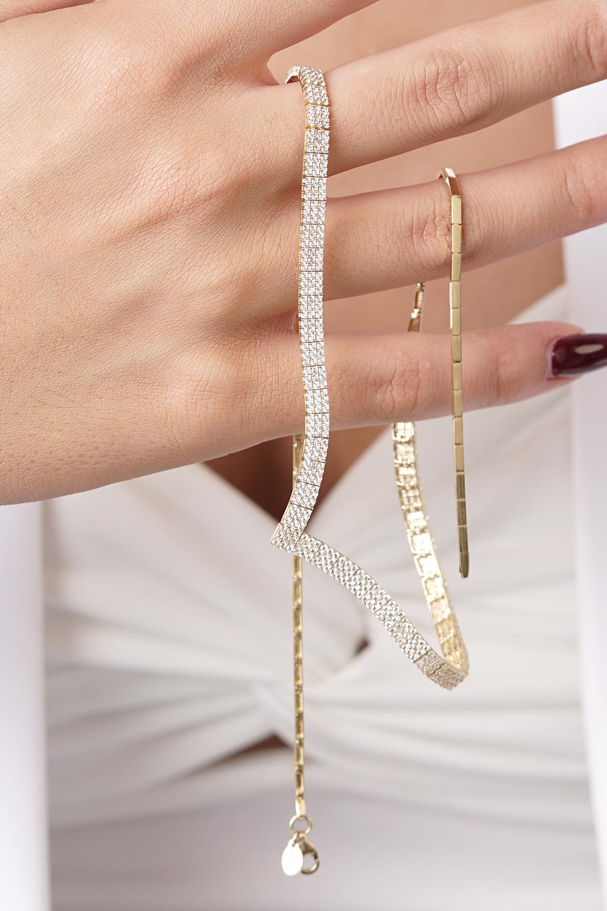 14ct Gold Triple Row Tennis Necklace