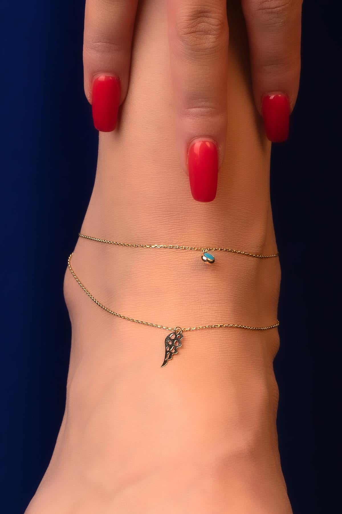 14ct Gold Turquoise Angel Wing Anklet