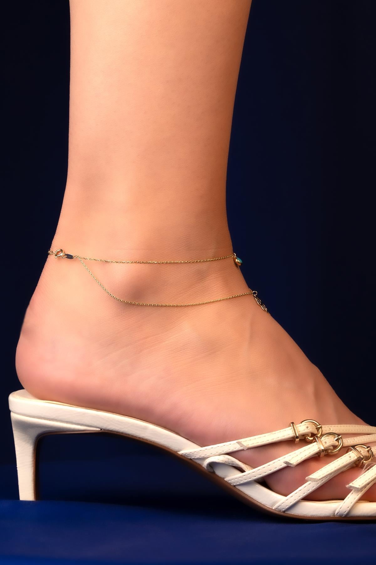 14ct Gold Turquoise Clover Anklet