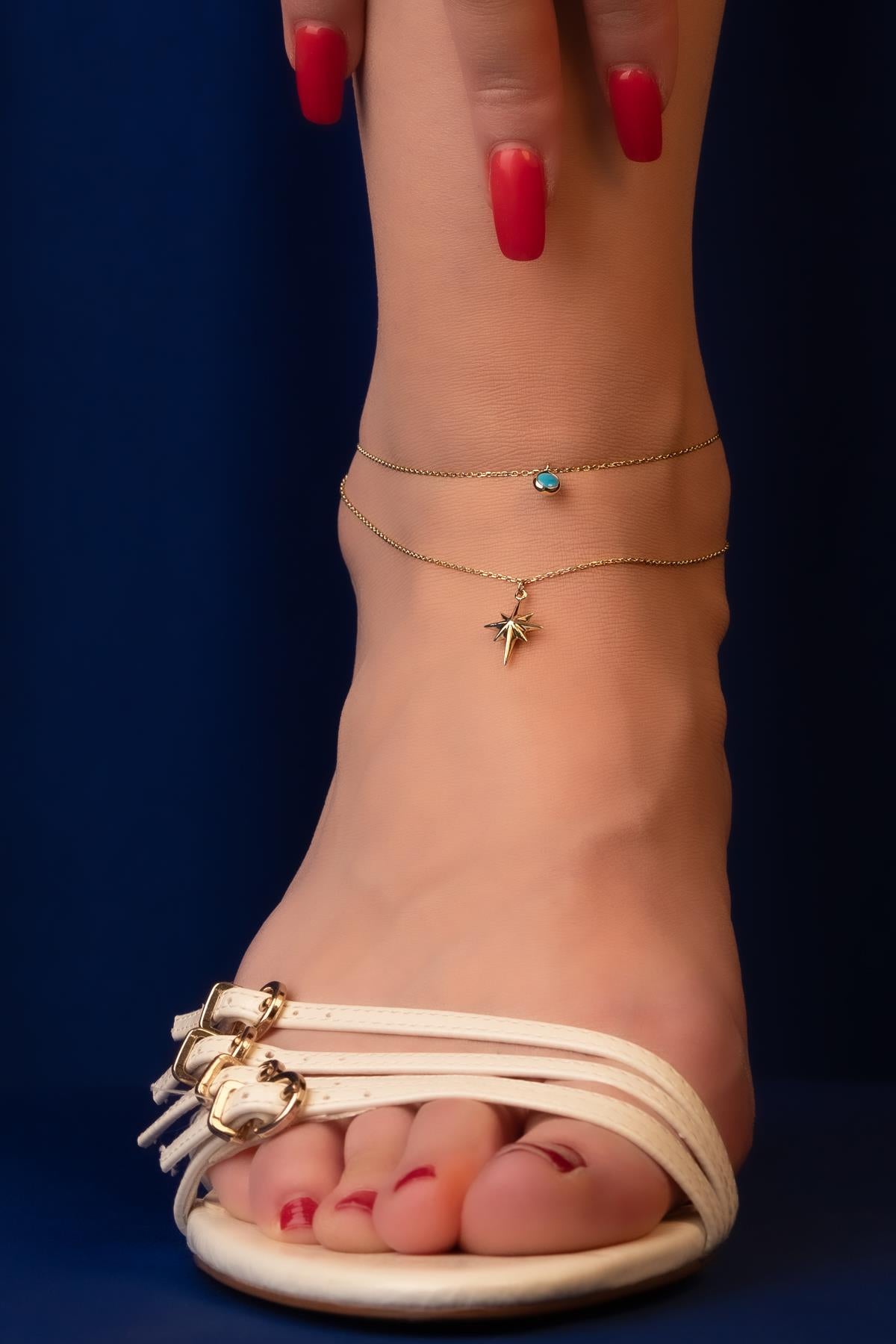 14ct Gold Turquoise North Star Anklet