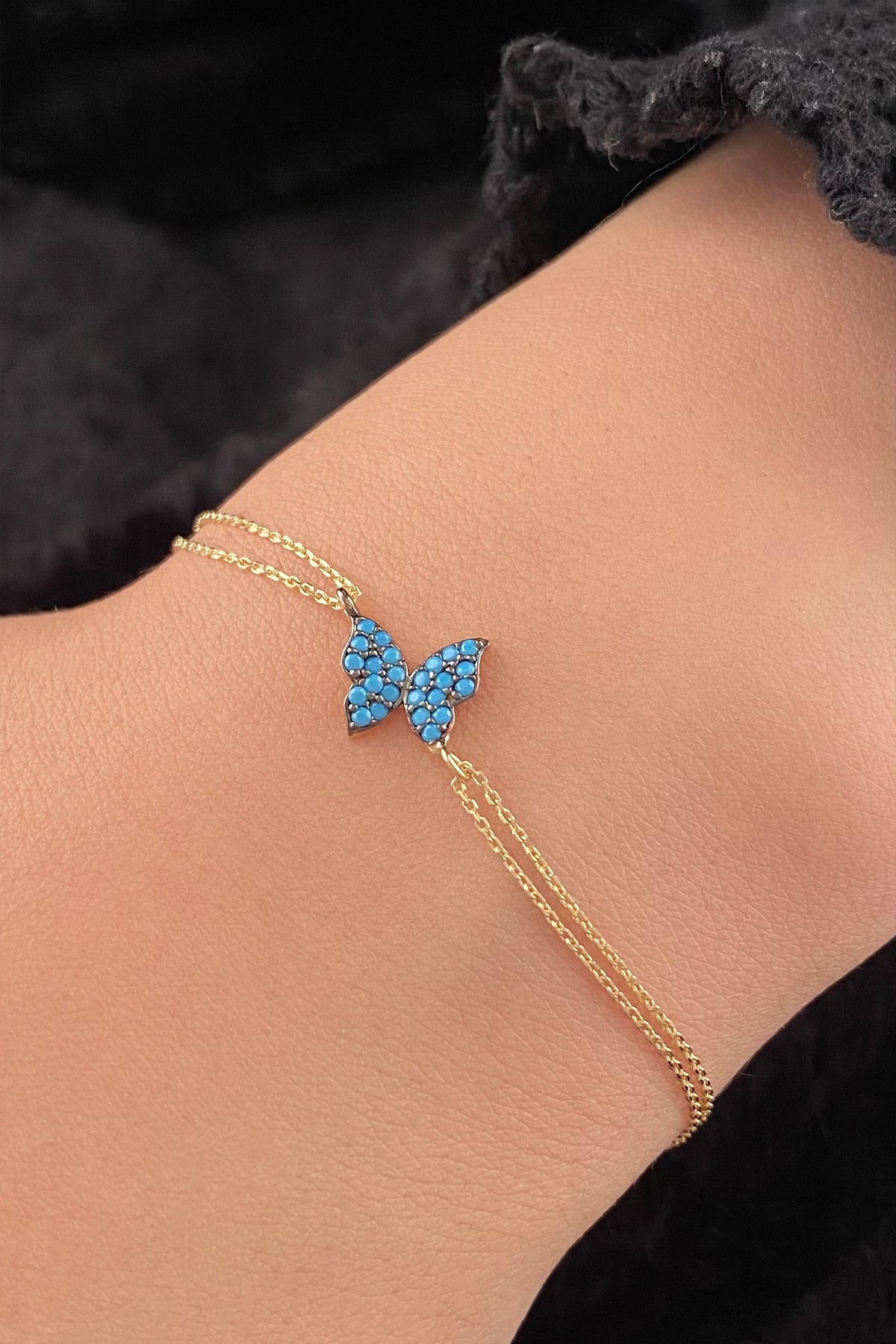 14ct Gold Turquoise Stone Butterfly Shape Bracelet