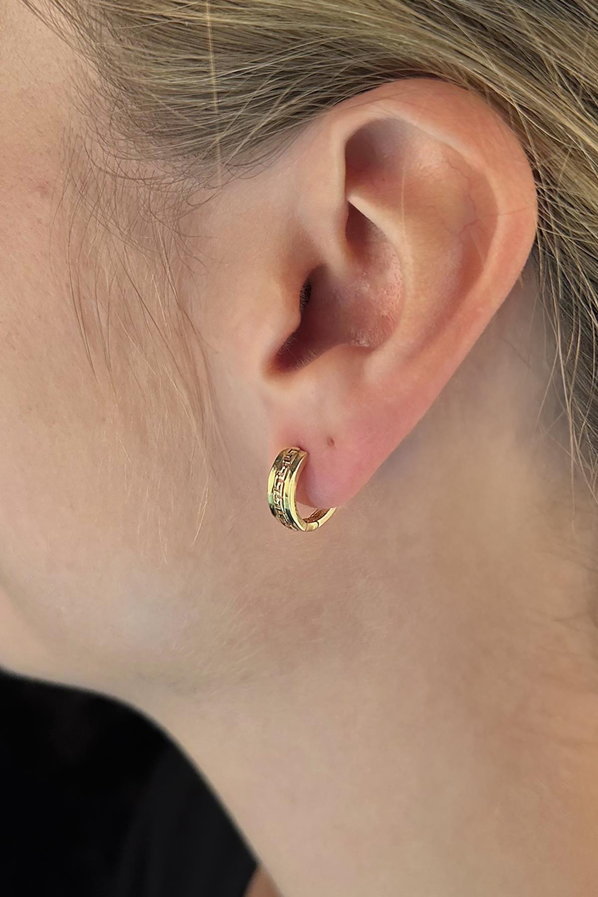 14ct Gold Two Tone Greek Key Hoop Eearrings