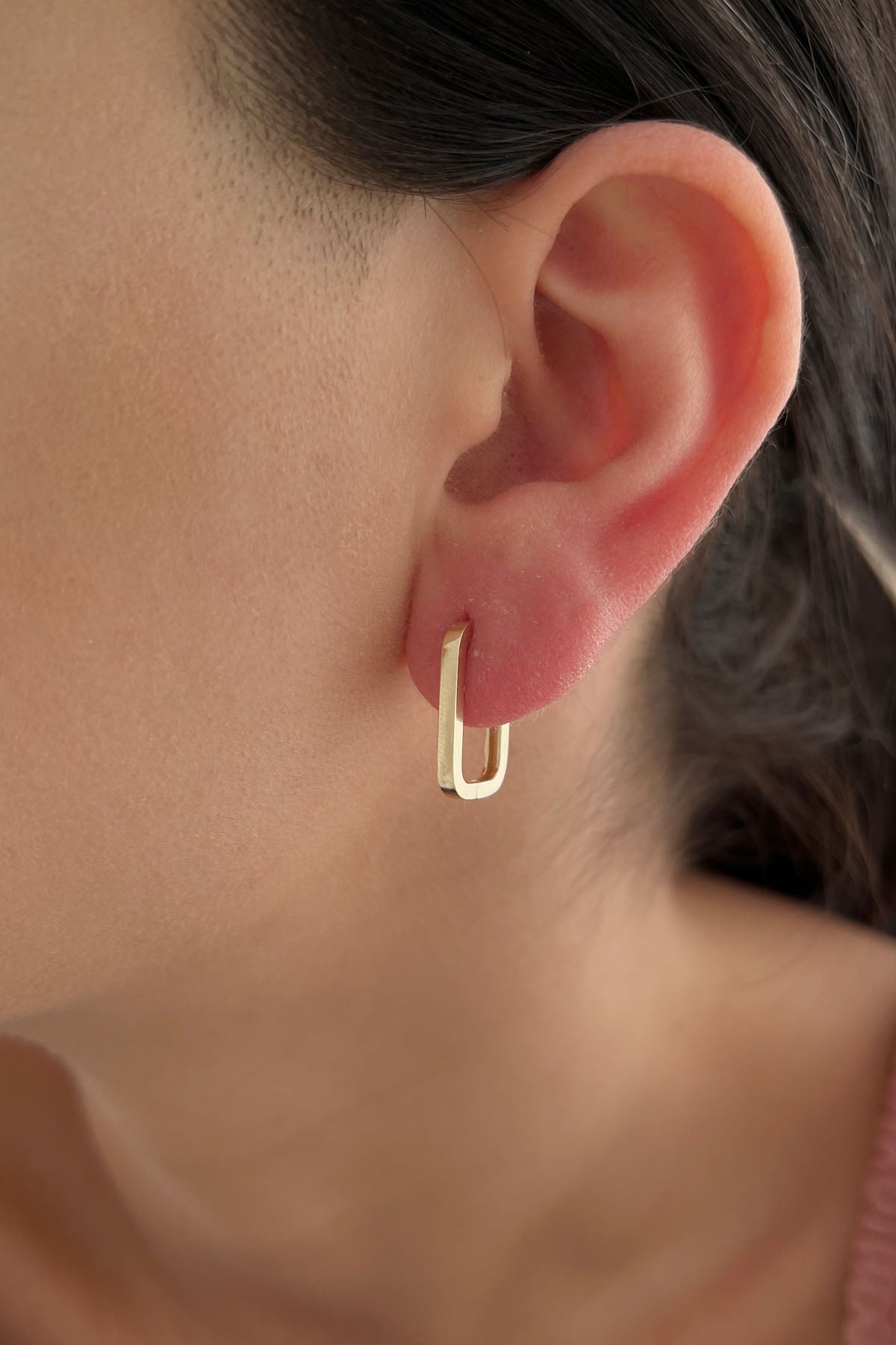 14K Gold U Shape Huggie Hoop Earrings