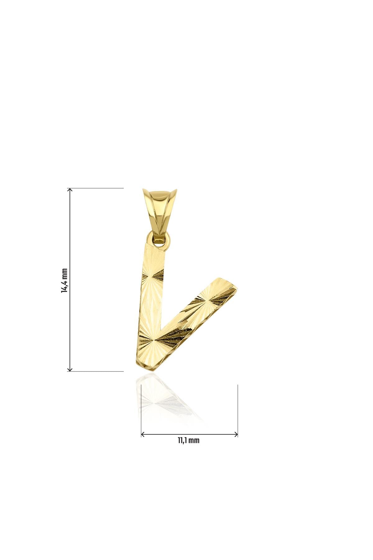 14ct Gold V Letter Mini Shine Pendant