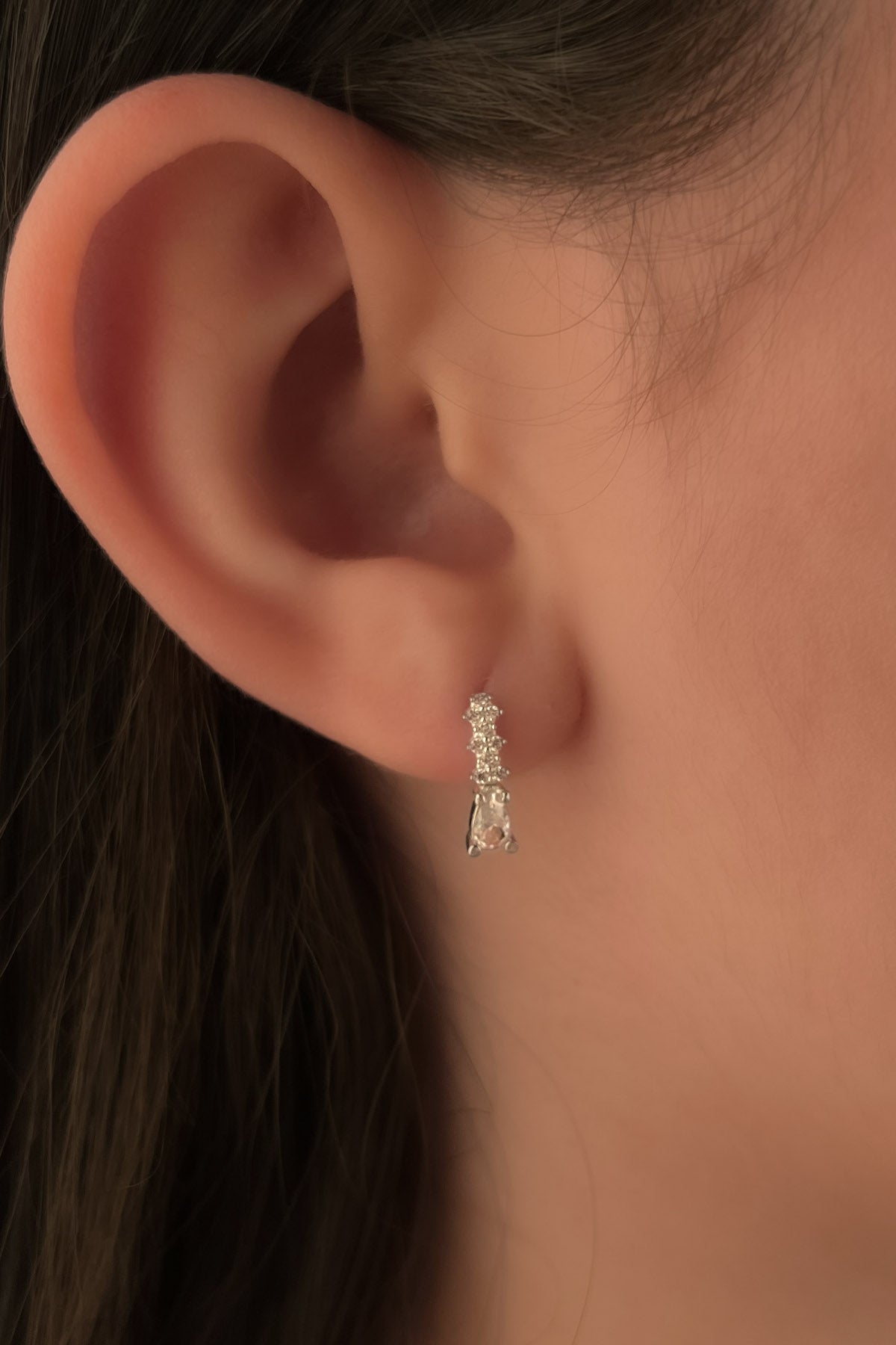 14ct Gold White Drop Stone Shape Drop Earrings