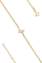 14ct Gold White Enamel Butterfly Bracelet