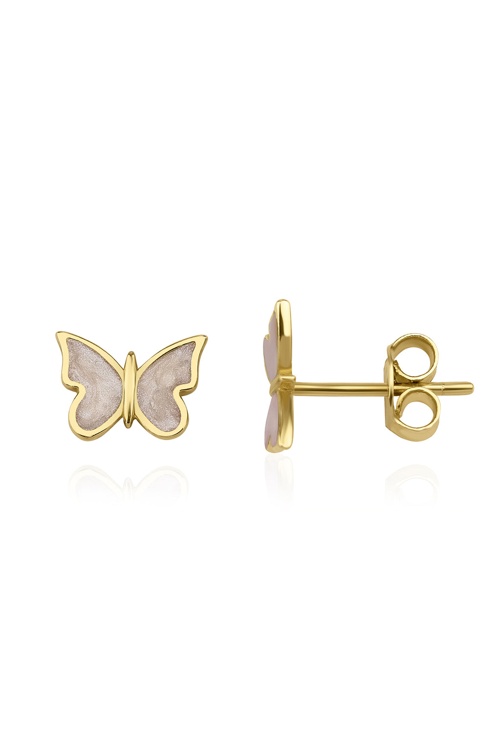 14ct Gold White Enamel Butterfly Shape Stud Earrings