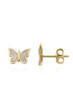 14ct Gold White Enamel Butterfly Shape Stud Earrings