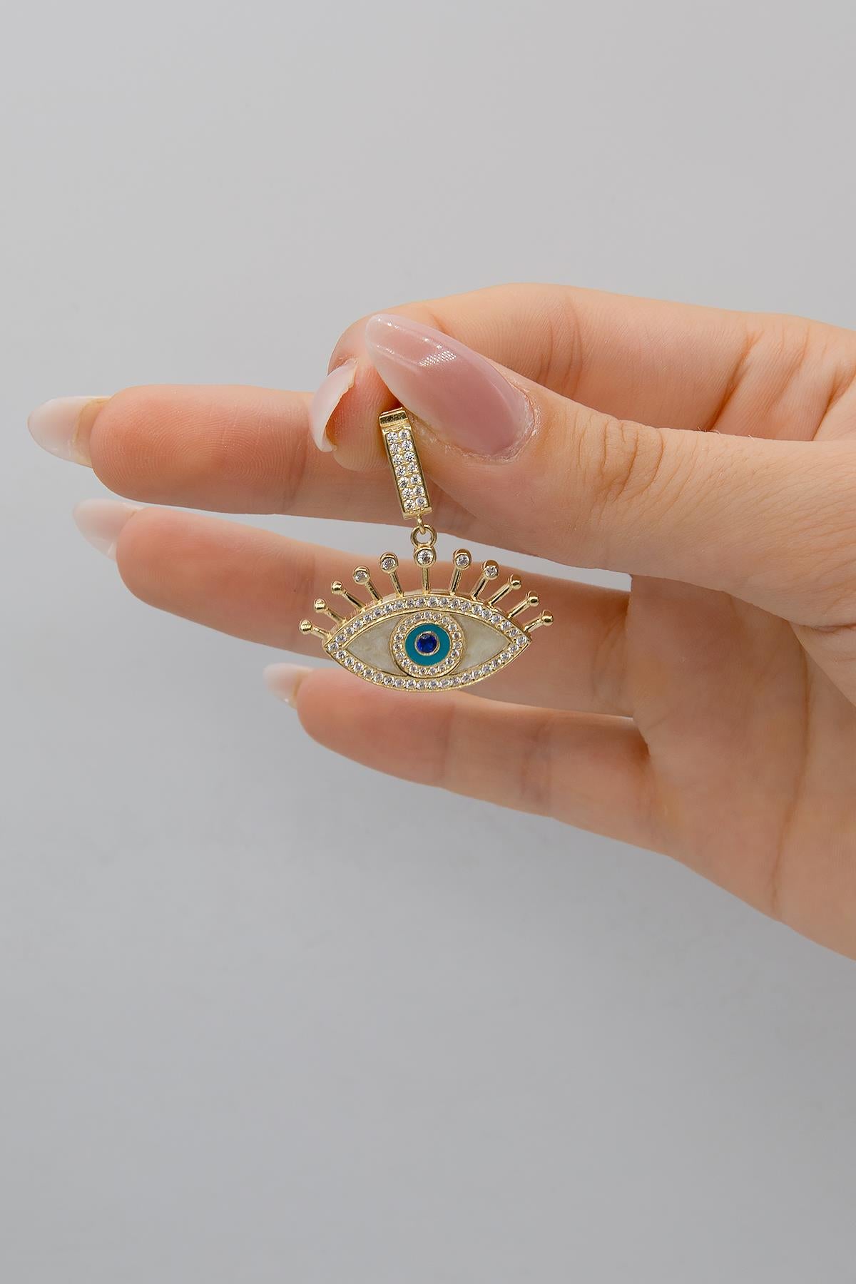 14K Gold White Enamel  Evil Eye Charm