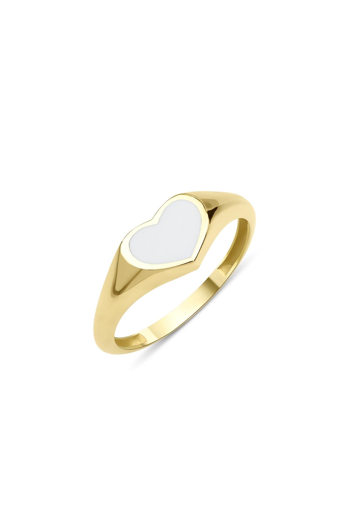14ct Gold White Enamel Heart Shaped Ring