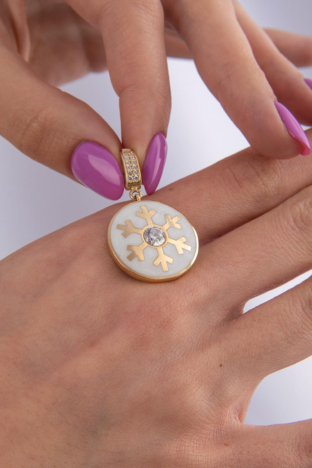 14ct Gold White Enamel Snowflake Charm