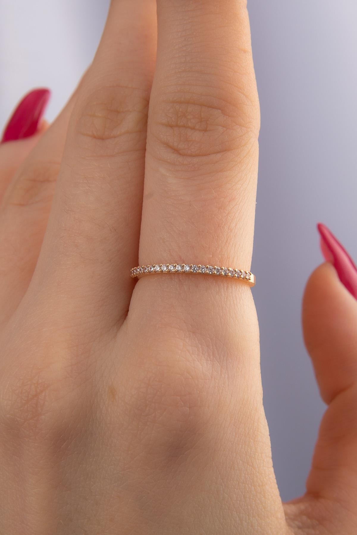 14ct Gold White Stone Half-Eternity Band Ring