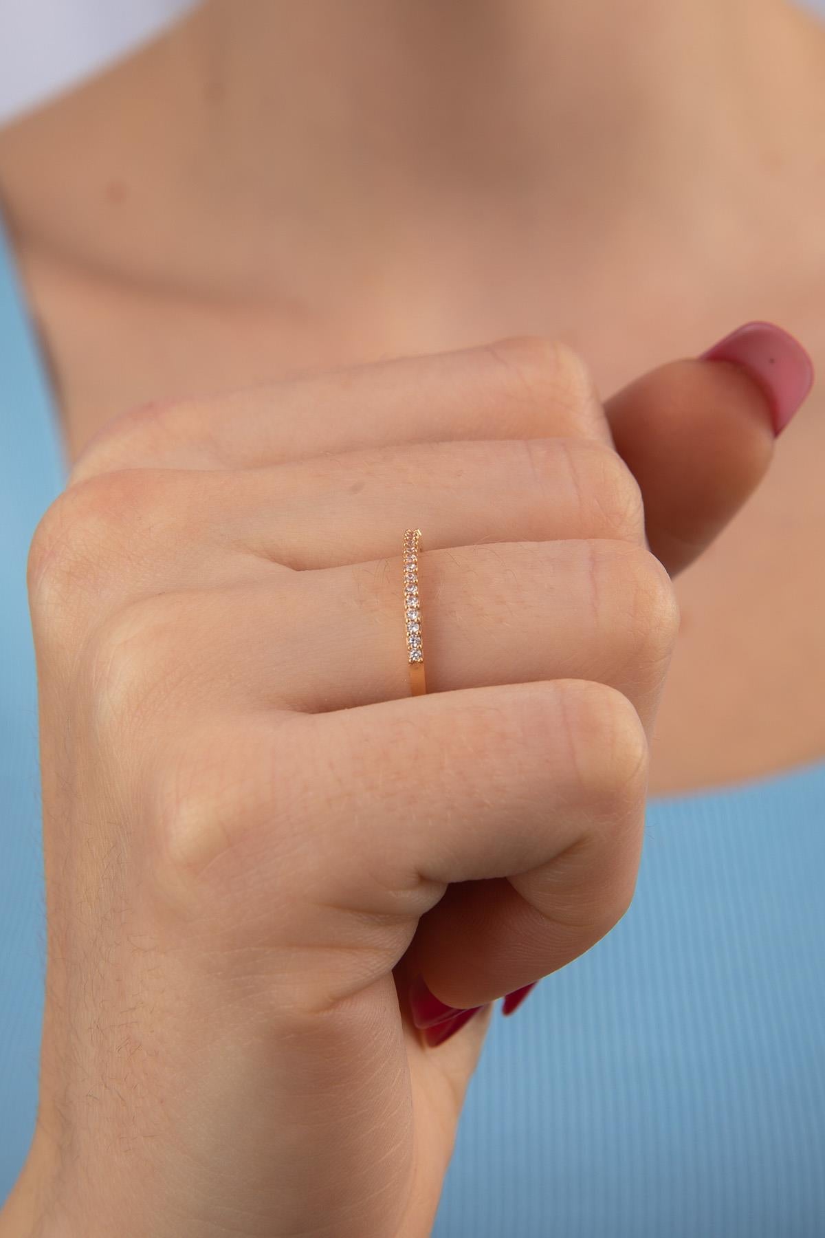 14ct Gold White Stone Half-Eternity Band Ring