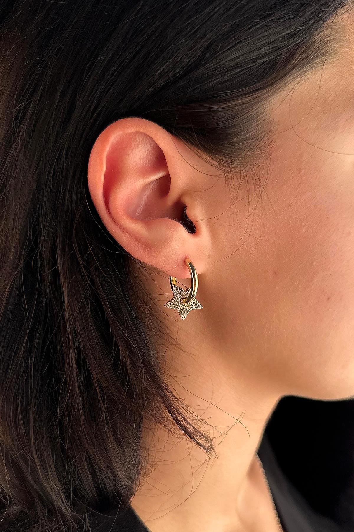 14ct Gold White Stone Star Huggie Earrings