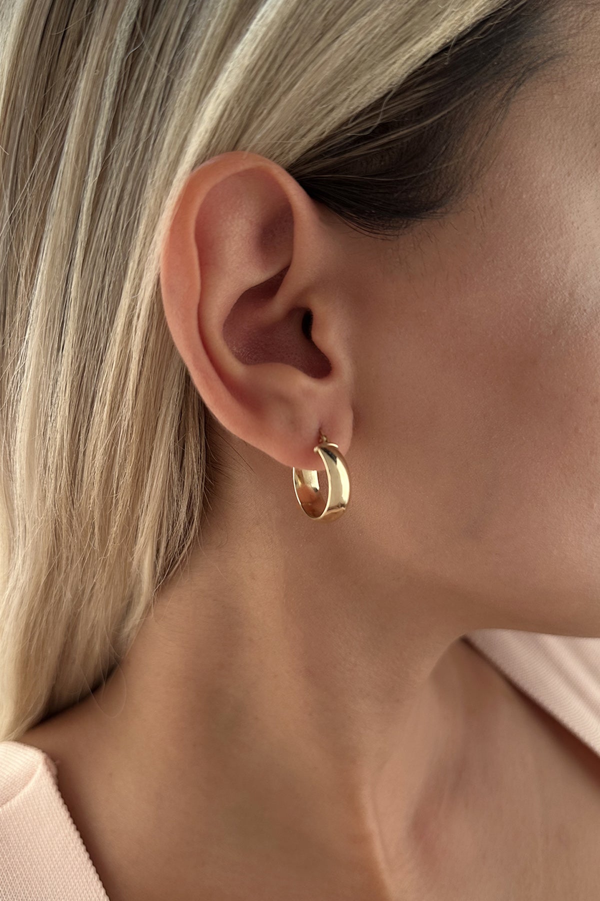 14K Gold Wide Hoop Earrings 5