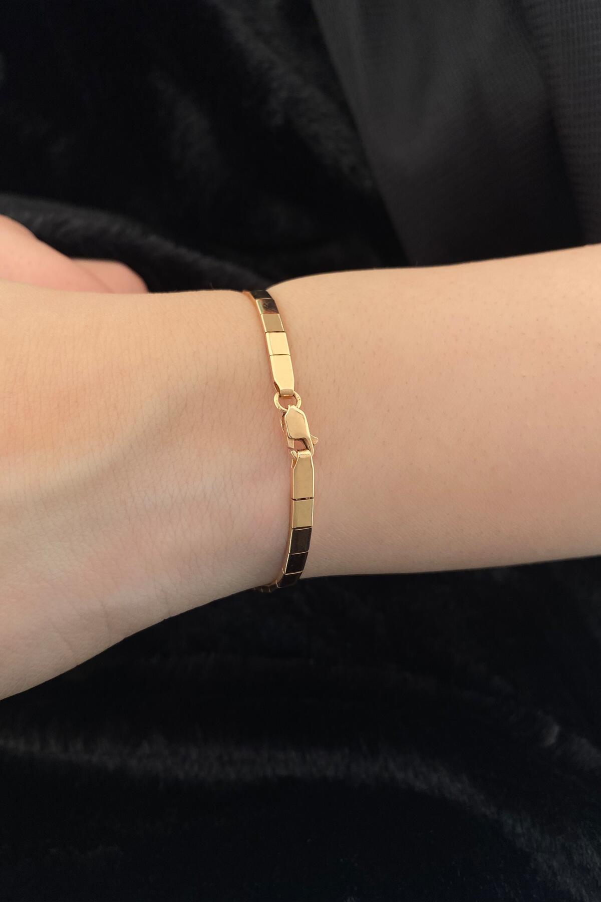 14ct Gold Wide Stone Bracelet with White Enamel