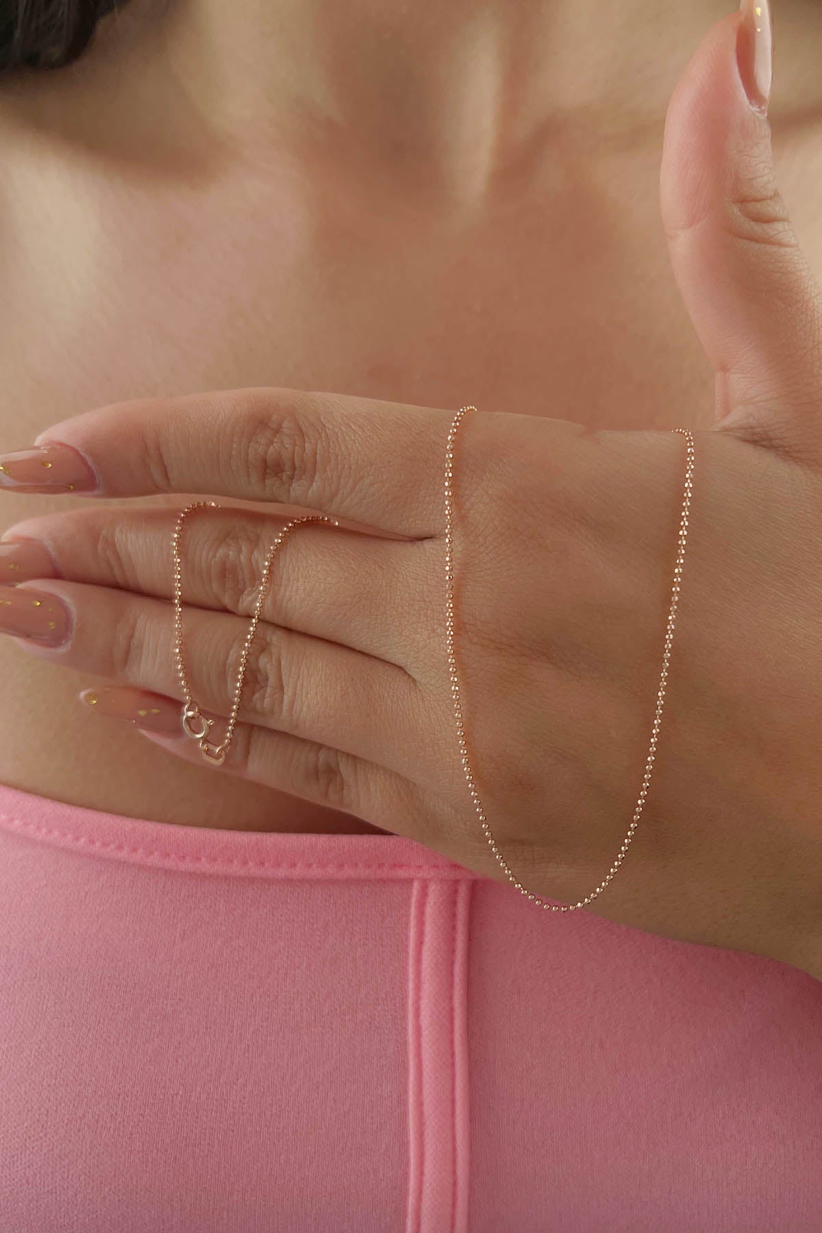 14ct Rose Gold Cube Ball Chain   0.039 inch