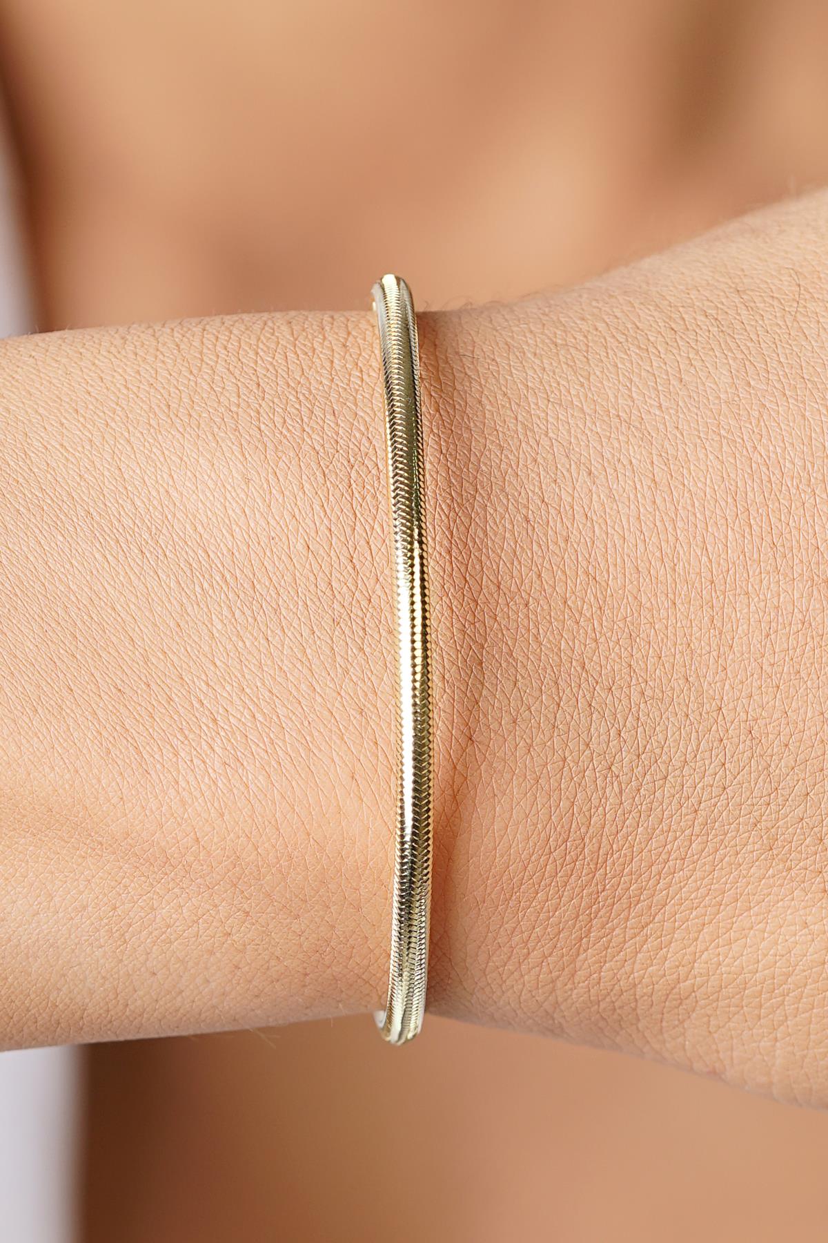 14ct Solid Gold Flexible Italian Bracelet, 3mm Mesh Chain, Adjustable Gold Bangle, Real Gold Stacking Bracelet, Gift for Her