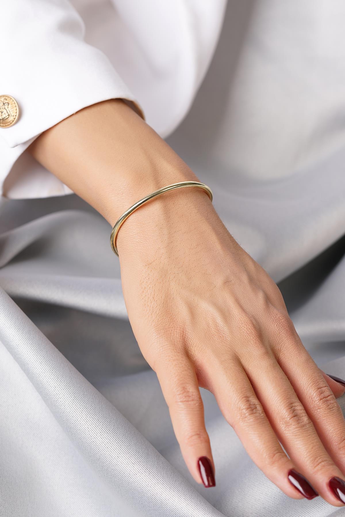 14ct Solid Gold Flexible Italian Bracelet, 3mm Mesh Chain, Adjustable Gold Bangle, Real Gold Stacking Bracelet, Gift for Her