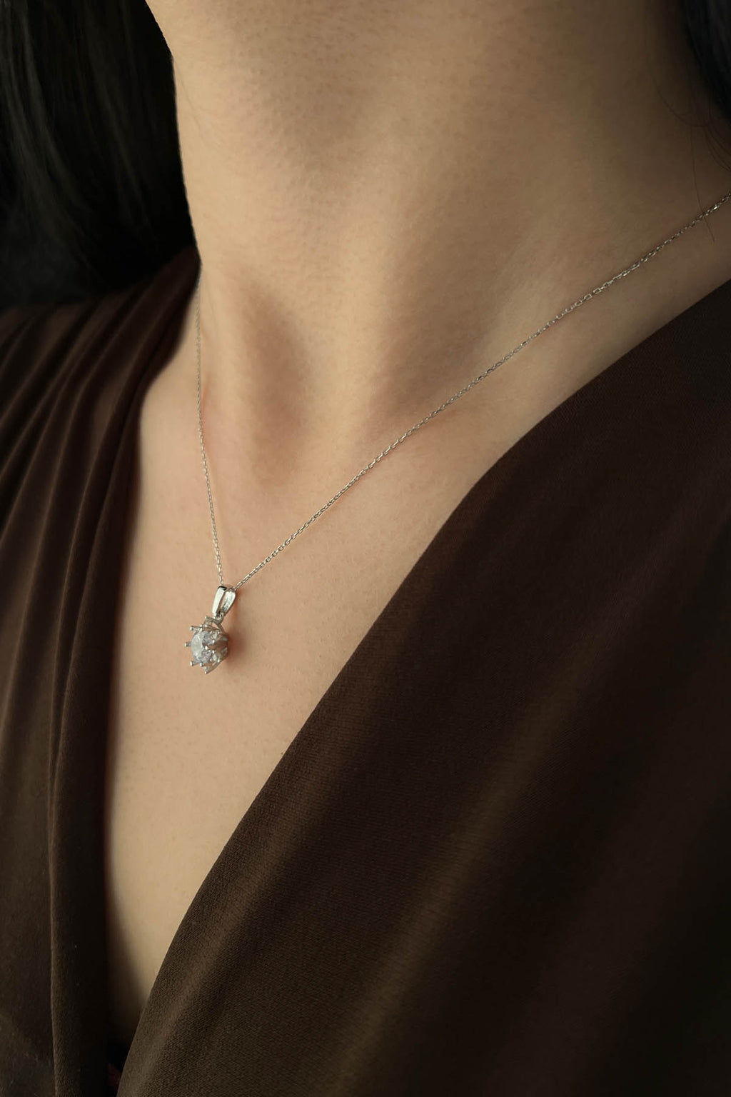 14ct White Gold Lotus Rose Necklace