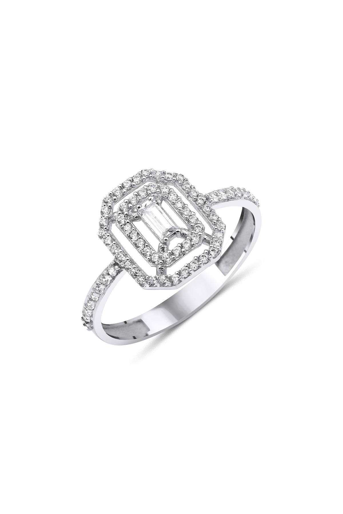 14ct White Gold Strip Baguette Ring