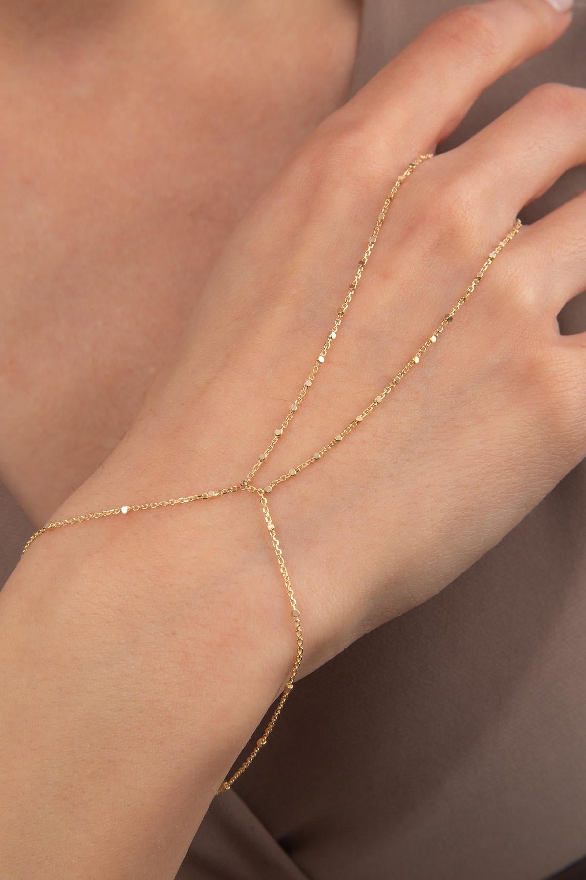14K Gold  Cube Hand Chain