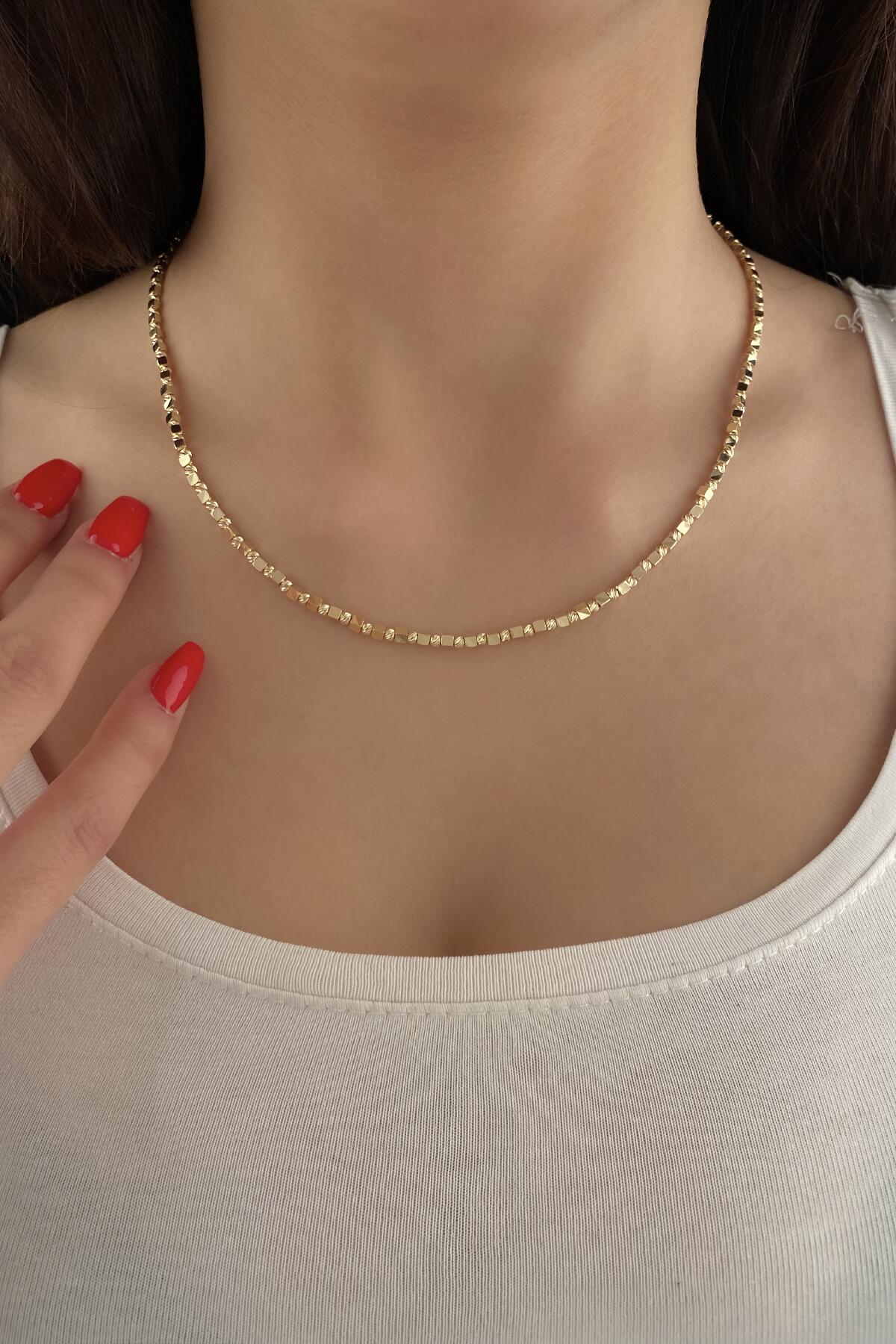 14K Gold Dorica Ball & Cube Bead Chain