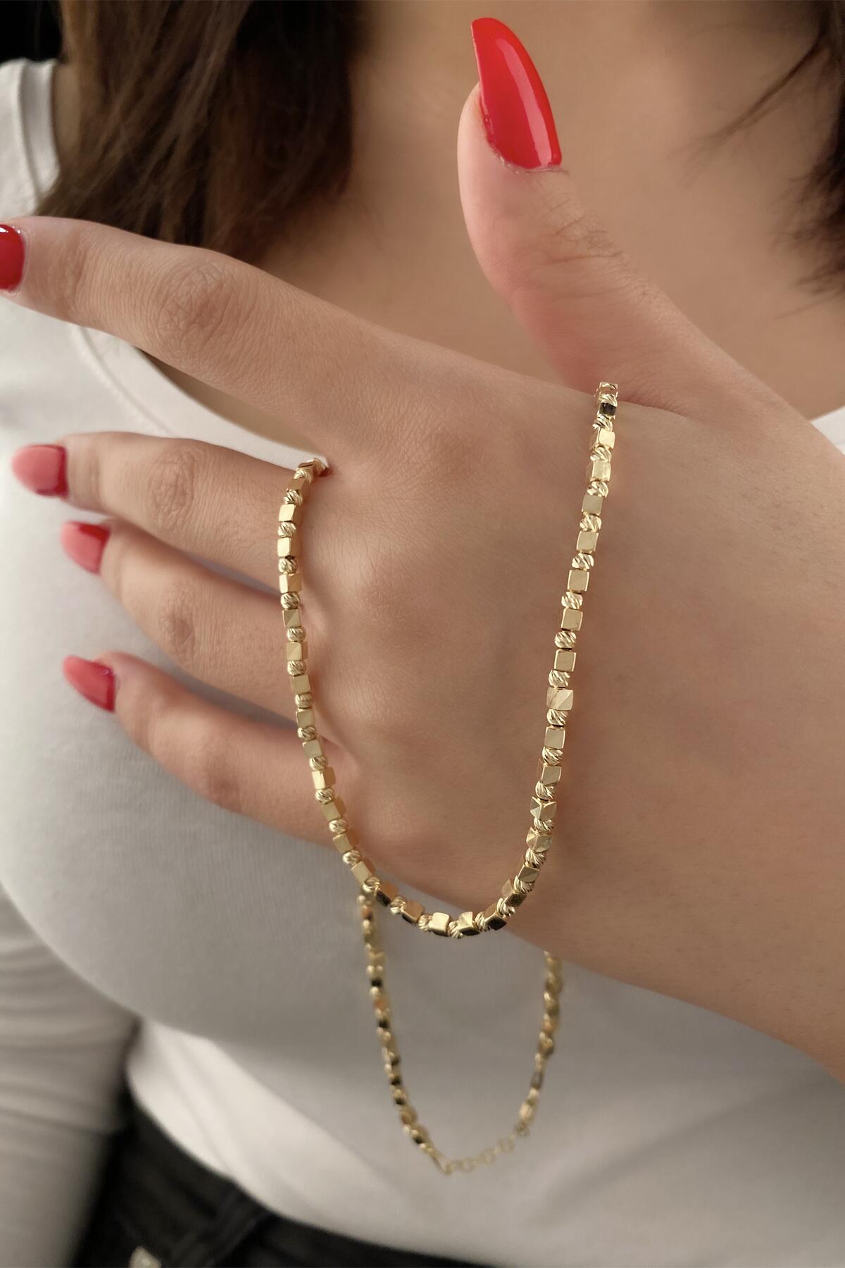 14K Gold Dorica Ball & Cube Bead Chain