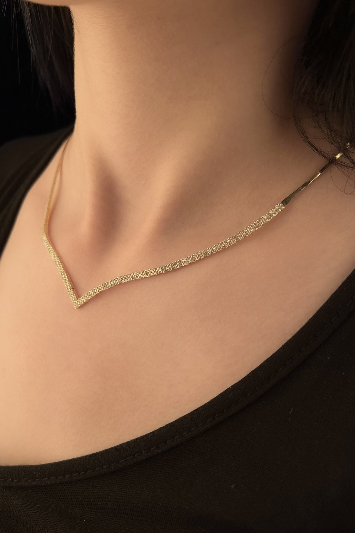 14K Gold Sergeant Shape Tennis Necklace